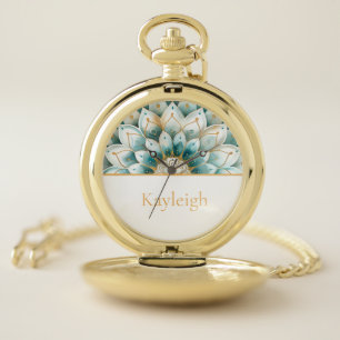 Personalized Blue Teal Gold Floral Pocket Watch