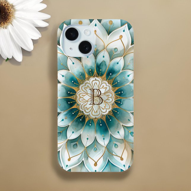 Personalized Blue Teal Gold Mandala Case-Mate iPhone Case (Creator Uploaded)