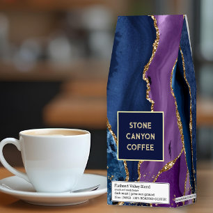 Personalized Blue/Teal/Purple Agate w/Gold Veins  Roasted Coffee