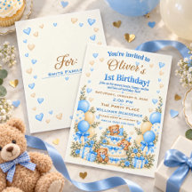 Personalized Blue Teddy Bear 1st Birthday
