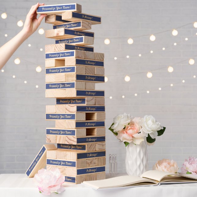 Personalized Blue Text Topple Tower (Wedding)