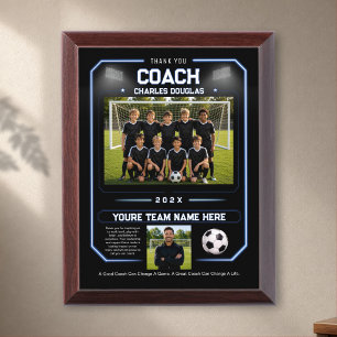 Personalized Blue Thank You Coach Soccer Award Plaque