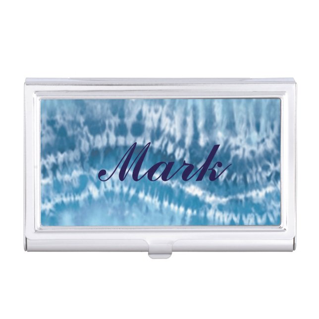 Personalized Blue Tie Dye Business Card Holder (Front)