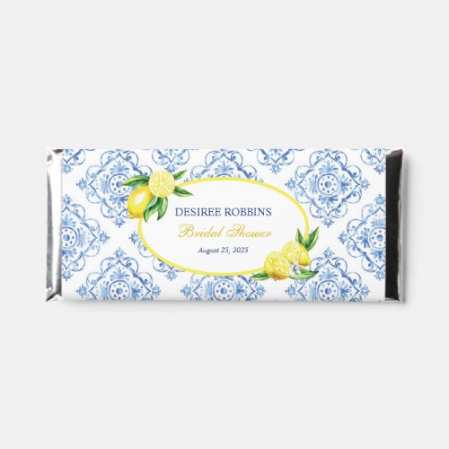 Personalized Blue Tile Italian Floral Lemon Hershey Bar Favors