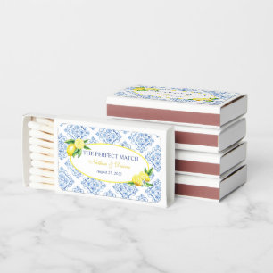 Personalized Blue Tile Italian Floral Lemon Matchboxes