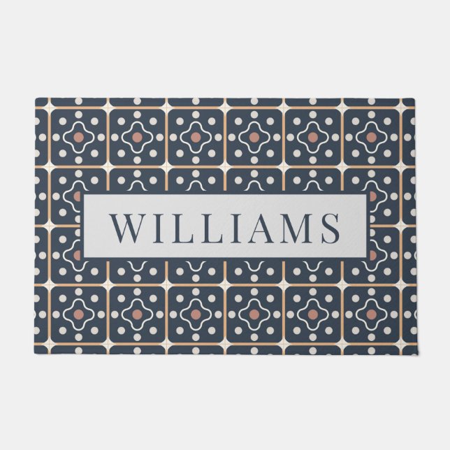 Personalized Blue Tile Pattern Doormat (Front)