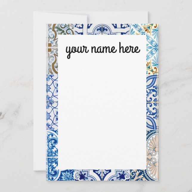 Personalized Blue Tiles Notecards (Front)