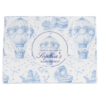 Personalized Blue Toile de Jouy Baby Shower Stick Large Gift Bag