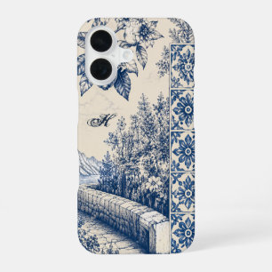 Personalized Blue Toile Garden iPhone 16 Case