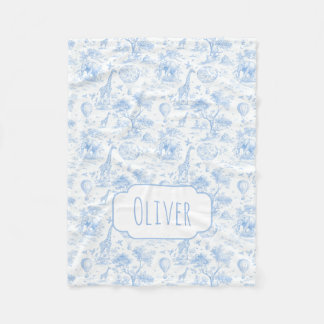 Personalized Blue Toile Safari Baby Shower Gift Fleece Blanket