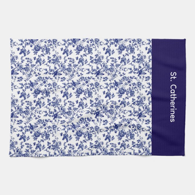 Personalized blue toile towel (Horizontal)