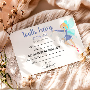 Personalized Blue Tooth Fairy Certificate Thank You Card