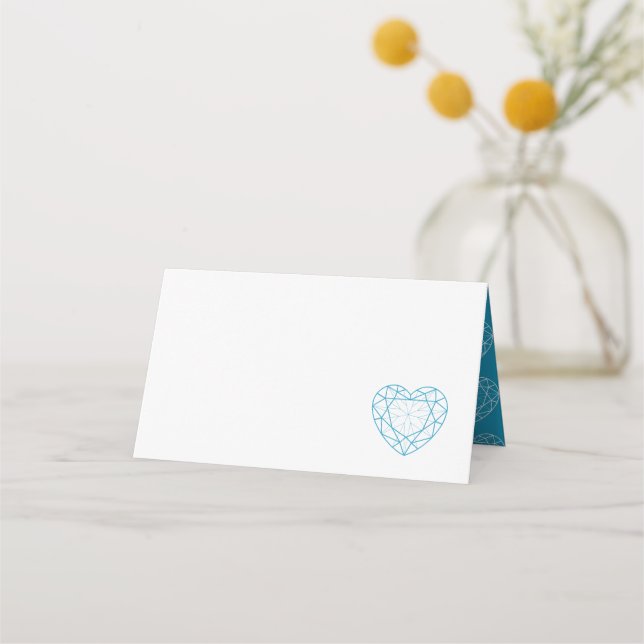 Personalized blue topaz heart place guest card (Front)