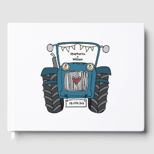 Personalized Blue Tractor Country Farm Wedding Guest Book