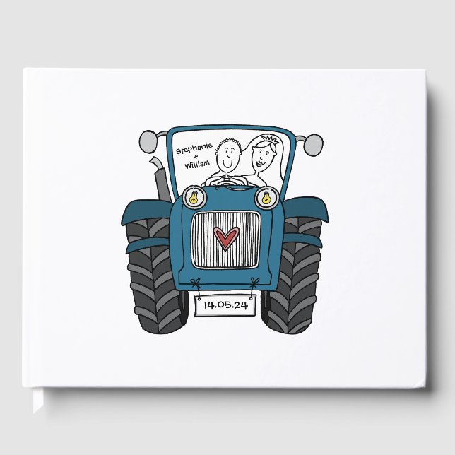 Personalized Blue Tractor Country Farm Wedding Guest Book (Front)