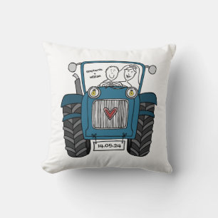 Personalized Blue Tractor Country Farm Wedding Throw Pillow