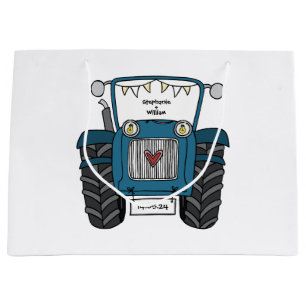 Personalized Blue Tractor Country Wedding Gift Bag