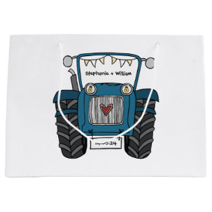 Personalized Blue Tractor Country Wedding Gift Bag