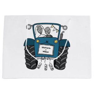 Personalized Blue Tractor Country Wedding Gift Bag