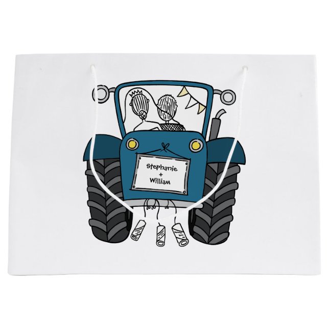 Personalized Blue Tractor Country Wedding Gift Bag (Front)