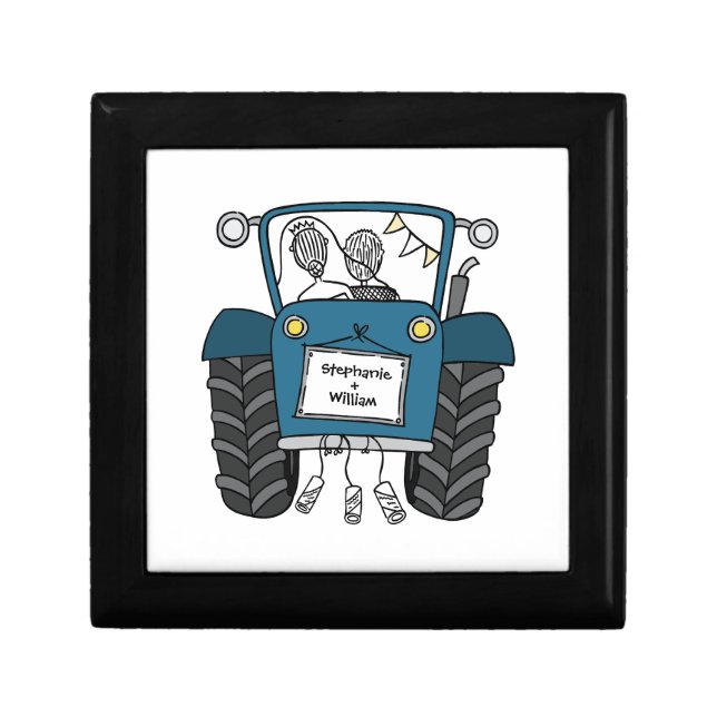 Personalized Blue Tractor Country Wedding Gift Box (Front)