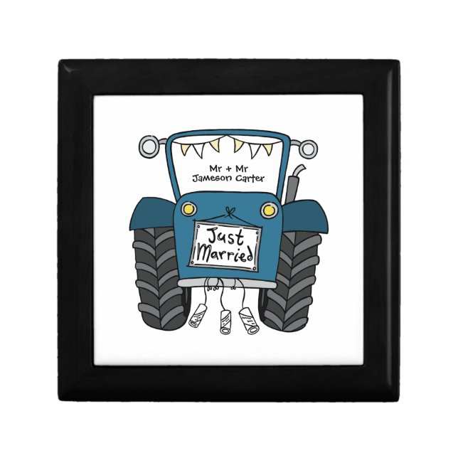 Personalized Blue Tractor Country Wedding Gift Box (Front)