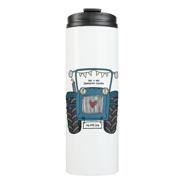 Personalized Blue Tractor Country Wedding Gift Thermal Tumbler (Front)