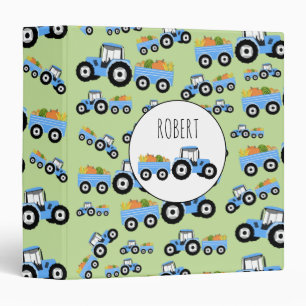 Personalized Blue Tractor Truck Farm Produce 3 Ring Binder