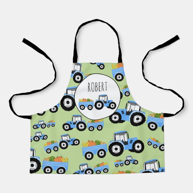 Personalized Blue Tractor Truck Farm Produce Apron (Front)