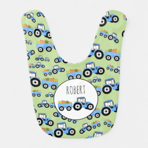 Personalized Blue Tractor Truck Farm Produce Baby Bib