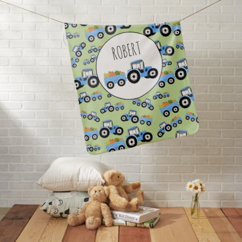 Personalized Blue Tractor Truck Farm Produce Baby Blanket