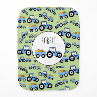 Personalized Blue Tractor Truck Farm Produce  Baby Burp Cloth