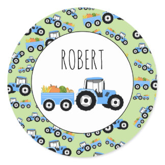 Personalized Blue Tractor Truck Farm Produce Classic Round Sticker