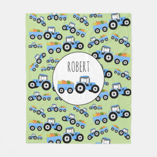 Personalized Blue Tractor Truck Farm Produce Fleece Blanket