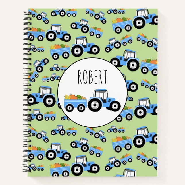 Personalized Blue Tractor Truck Farm Produce Notebook (Front)