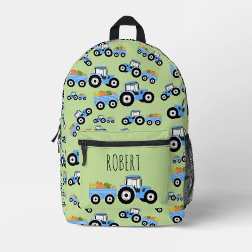 Personalized Blue Tractor Truck Farm Produce Printed Backpack