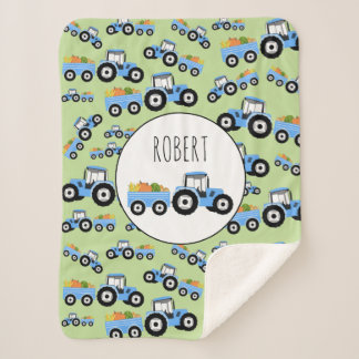 Personalized Blue Tractor Truck Farm Produce  Sherpa Blanket