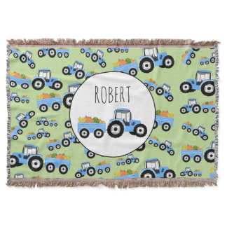 Personalized Blue Tractor Truck Farm Produce Throw Blanket