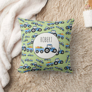 Personalized Blue Tractor Truck Farm Produce Throw Pillow