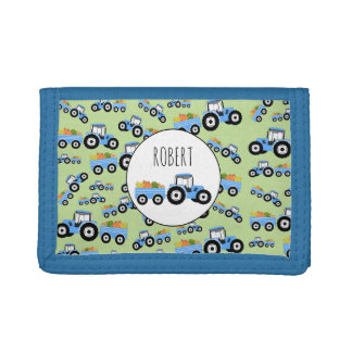 Personalized Blue Tractor Truck Farm Produce Trifold Wallet
