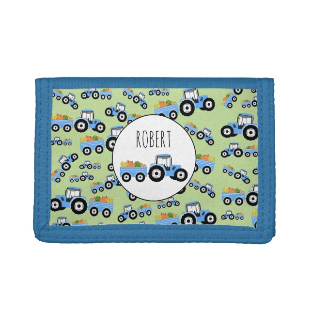 Personalized Blue Tractor Truck Farm Produce Trifold Wallet (Front)