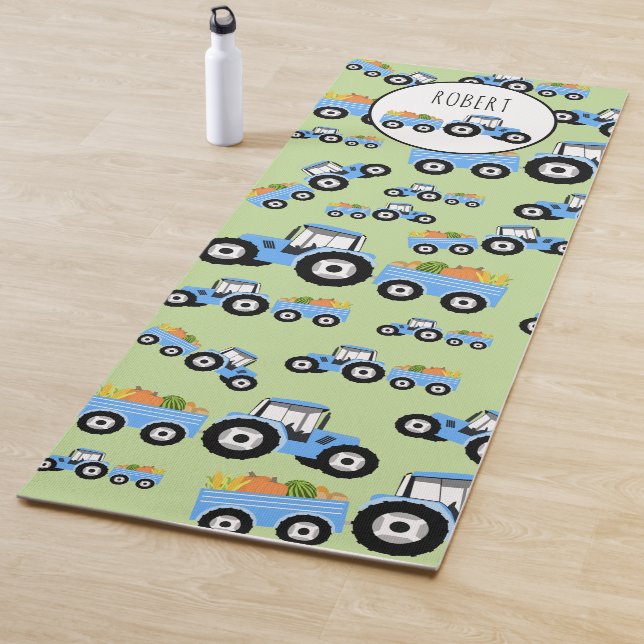 Personalized Blue Tractor Truck Farm Produce Yoga Mat (In Situ)