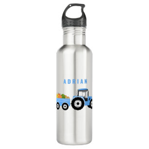 Personalized Blue Tractor Truck Farm School Stainless Steel Water Bottle