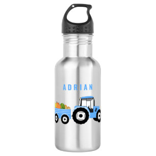Personalized Blue Tractor Truck Farm School Stainless Steel Water Bottle