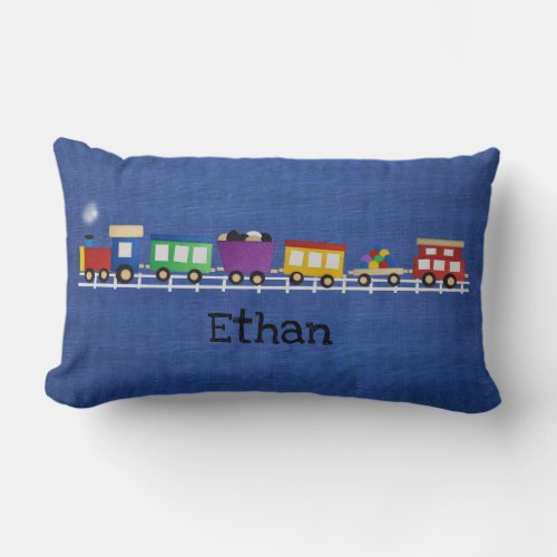 Personalized Blue Train Lumbar Pillow