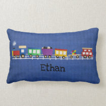 Personalized Blue Train Lumbar Pillow