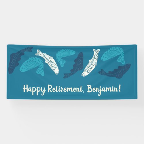 Personalized Blue Trout Fish Retirement Party Banner