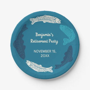 Personalized Blue Trout Fish Retirement Party Paper Plates