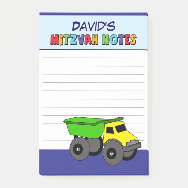 Personalized Blue Truck Mitzvah Post-it Notes (Front)