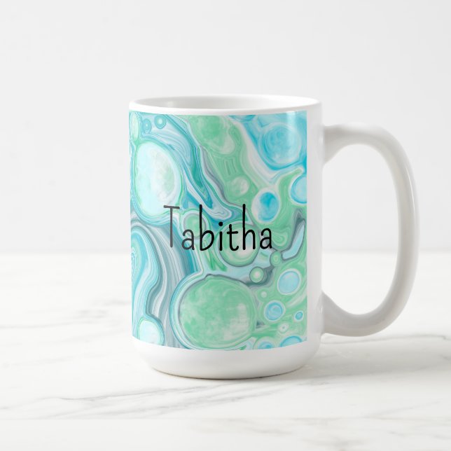 Personalized Blue, Turquoise Sea Waves Bubbles    Coffee Mug (Right)